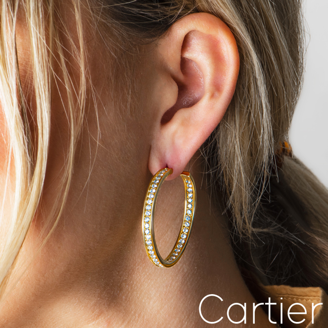 Cartier Yellow Gold Diamond Hoop Earrings